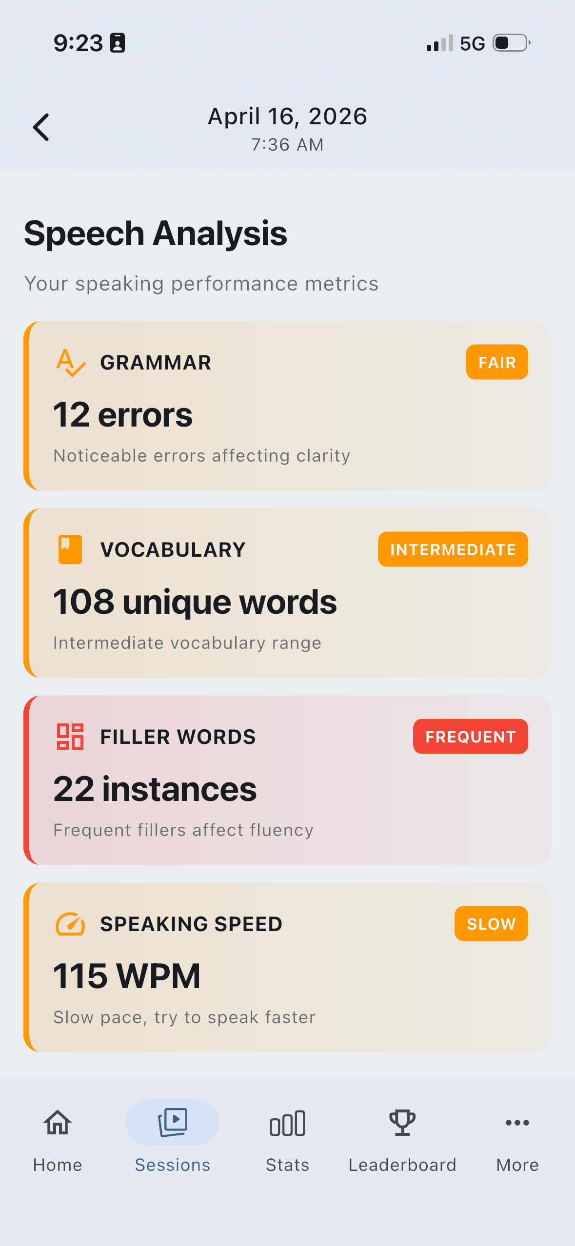 Floo speech analysis feedback